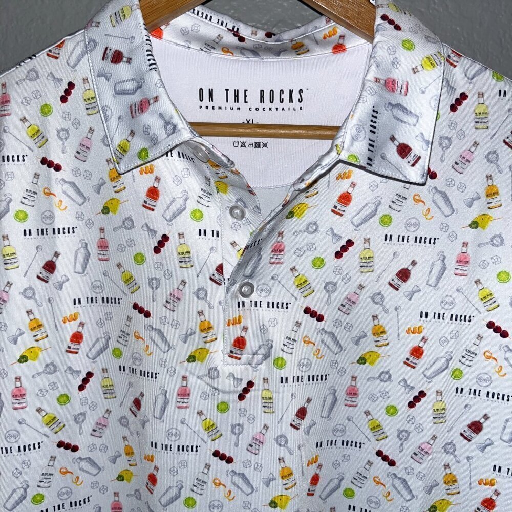 ON THE ROCKS Brand Pre-Mixed Alcohol Drinks Cocktails Polo Shirt -NWOT - Size XL - Picture 2 of 9